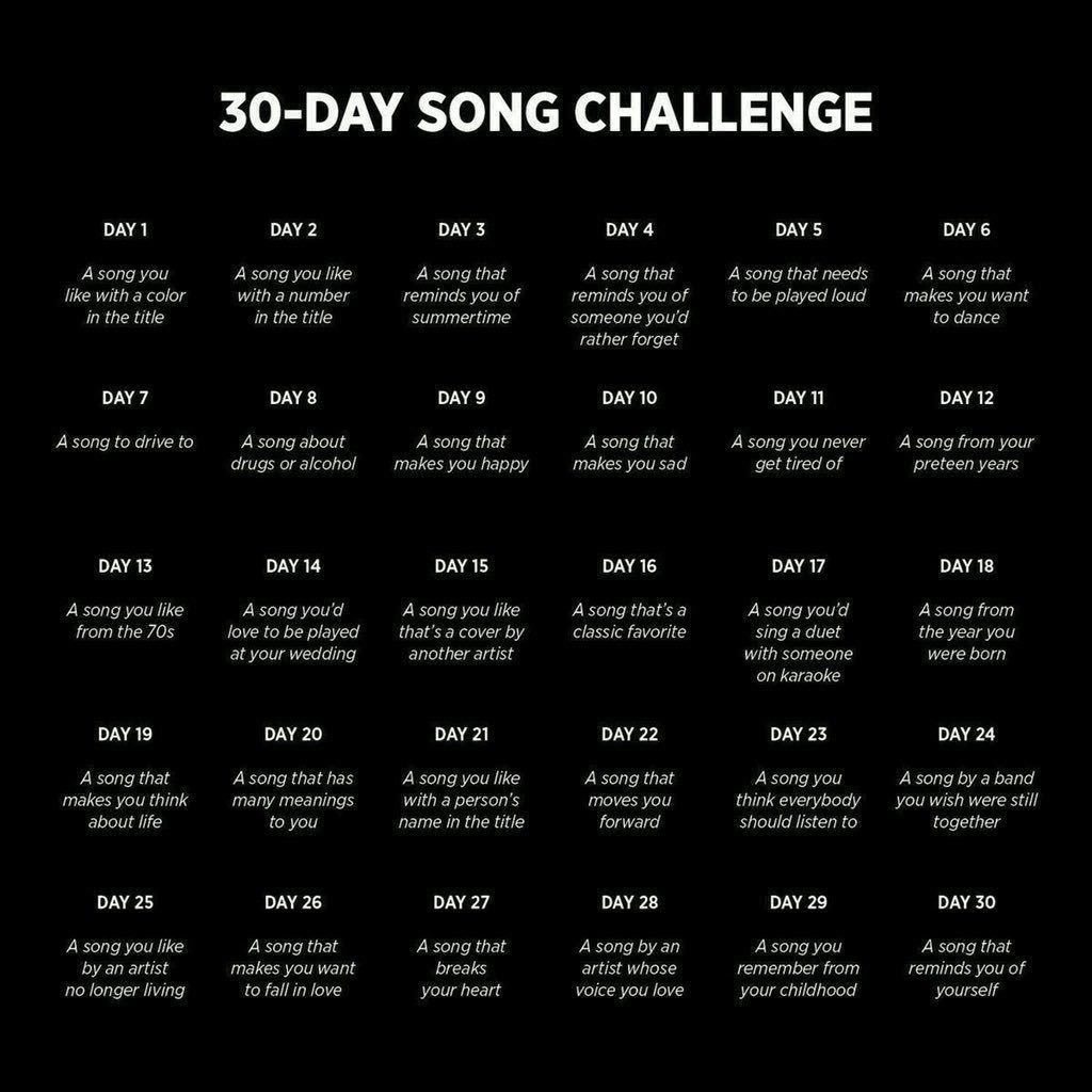 A 30 day long list of prompts to share a song.